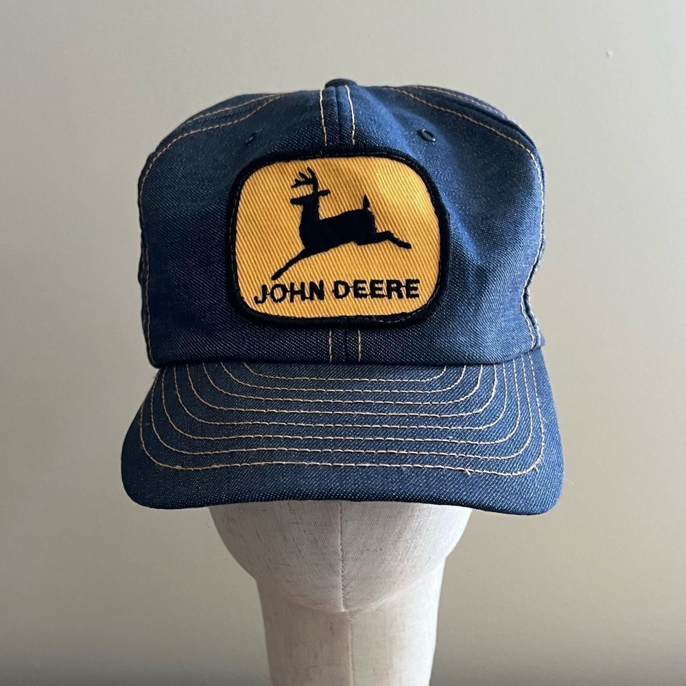 John Deere Trucker Hat Vintage Louisville Denim Adjustable Snapback Cap Patch